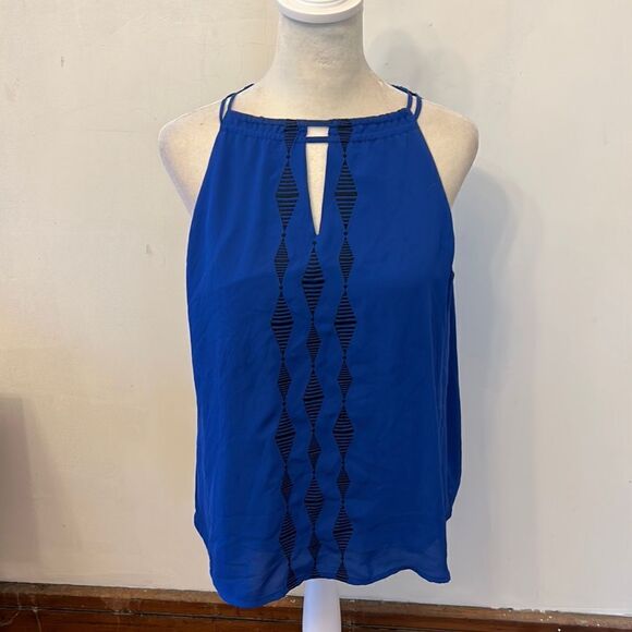 Apt 9 royal blue black halter style sleeveless blouse Size M EUC - Picture 1 of 10